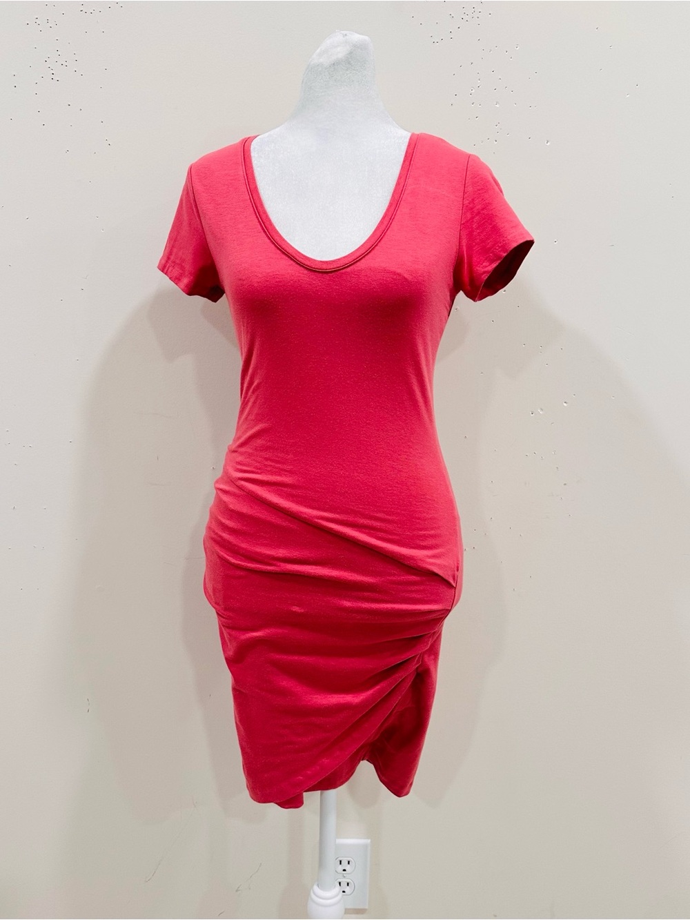 Athleta Topanga Ruched Tee Dress Pink Rose Short Sleeve Stretch Bodycon Size XXS